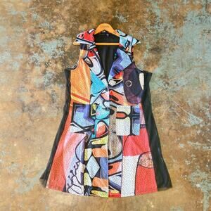Shana Art to Wear Upcycled Tunic Top Size L Geometric Abstract Mesh Colorful